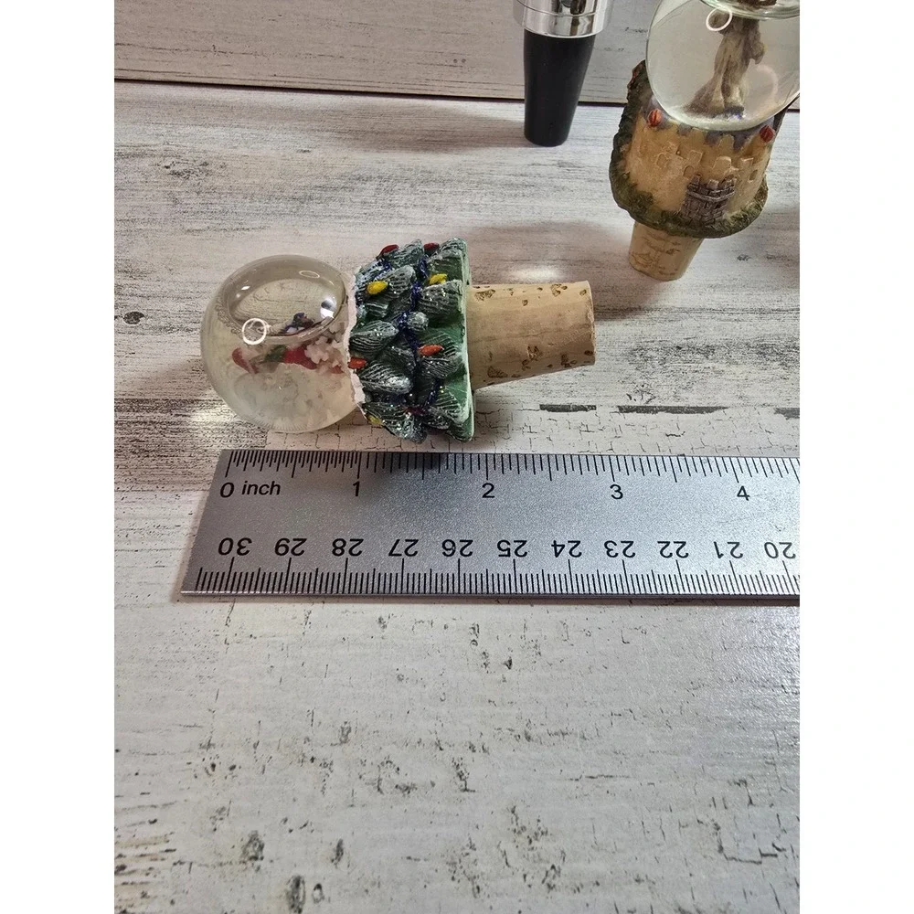 Christmas Wine Bottle Stopper Set 5pc Snow Globe Santa Nativity Light Up Holiday
